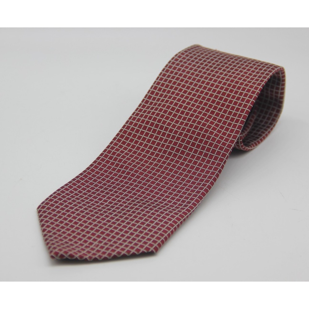 Lauren Ralph Lauren Silk Tie Geometric Squares Red Vintage USA Made Old Money